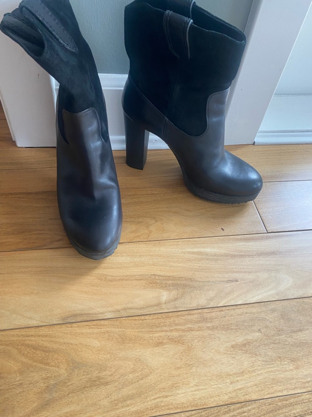 Hogan Black Two-Material High Heel Ankle Boots